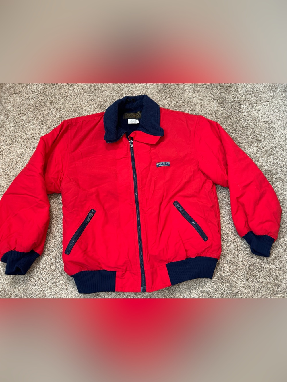 VTG Eddie Bauer Bomber Jacket Womens S Red Fleece Lined Made in USA Black Label